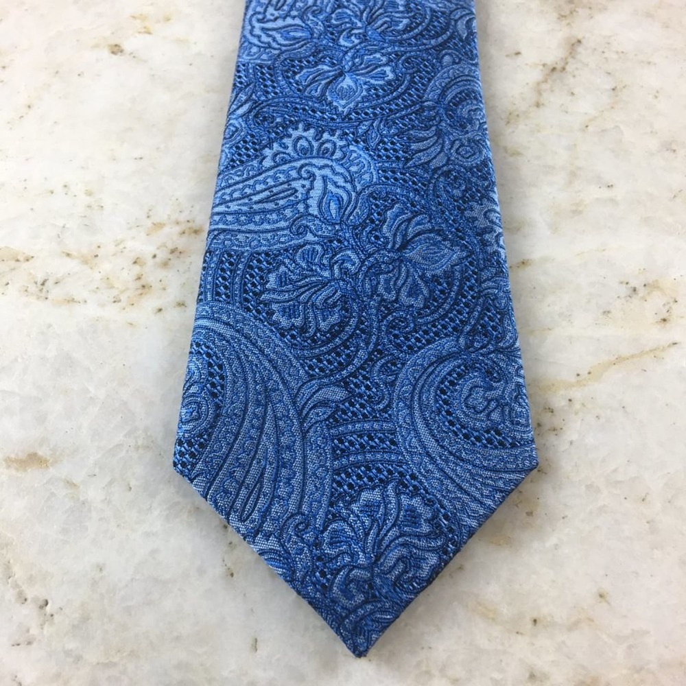 JOSEPH ABBOUD Blue Tone-on-tone Paisley Silk Tie